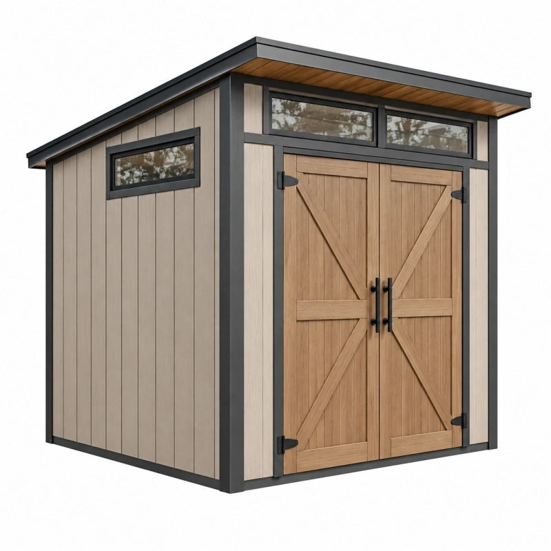 Abri de jardin 180 x 120 x 200 cm aspect bois taupe et noir à double porte