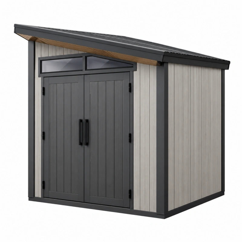 Abri de jardin 180 x 100 x 200 cm en résine gris anthracite rangement extérieur à double porte