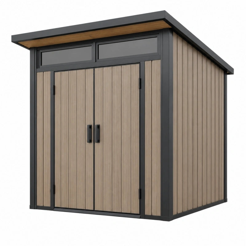 Abri de jardin 180 x 120 x 200 cm en acier gris anthracite et brun à double porte