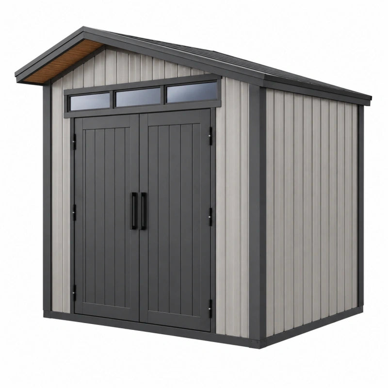 Abri de jardin 180 x 120 x 200 cm gris anthracite en résine double porte moderne