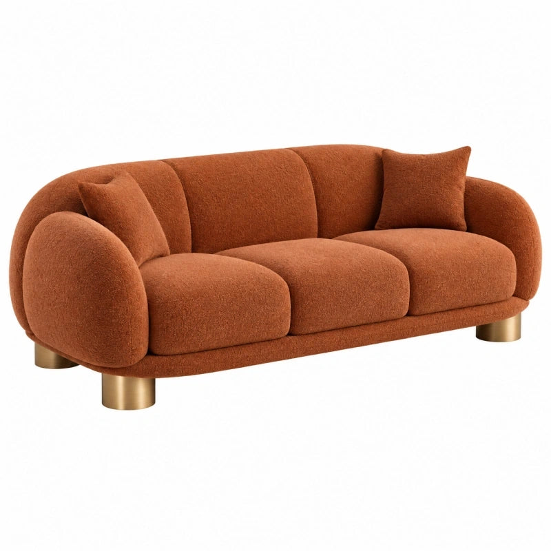 Canapé 3 places 220 cm en tissu bouclette terracotta style contemporain