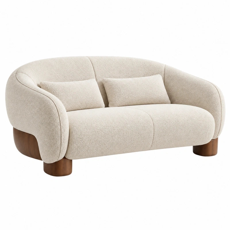 Canapé 2 places 170 x 90 x 78 cm en tissu beige avec pieds en bois style contemporain