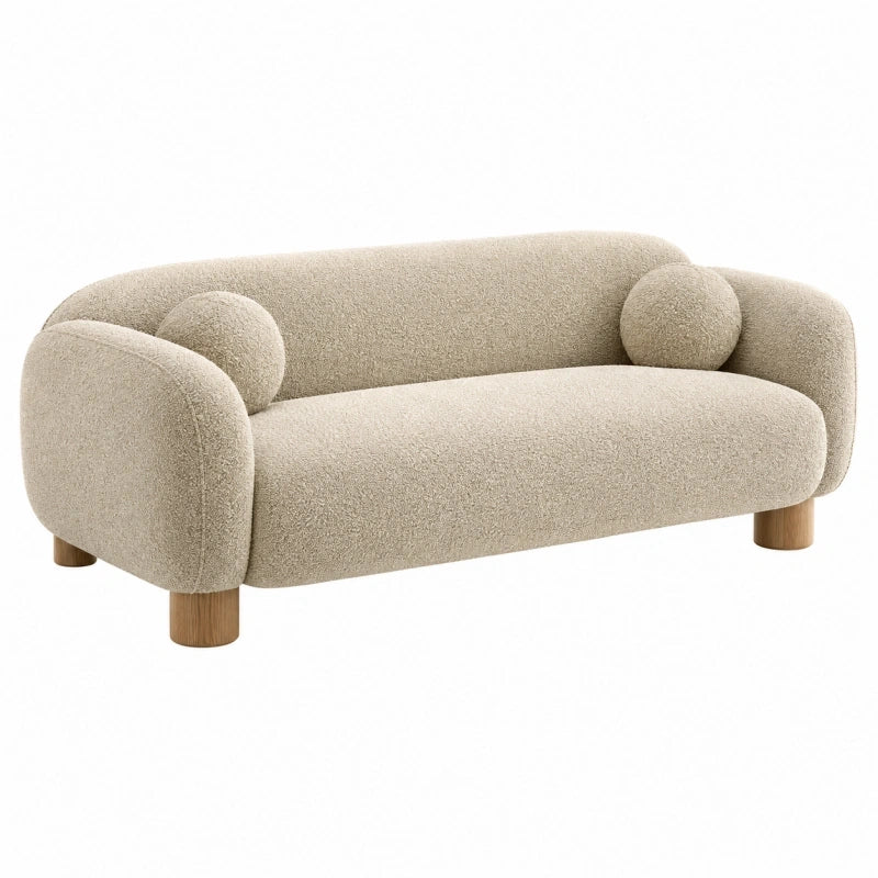 Canapé 2 places 180 x 85 x 75 cm en tissu bouclette beige - style arrondi