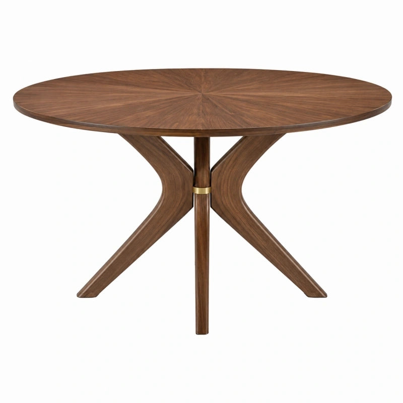 Table à manger ronde 120 cm en bois noyer style contemporain