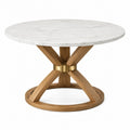 Table de salle à manger ronde diamètre 120 cm aspect marbre blanc et bois style contemporain