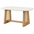 Table à manger 160 x 80 x 75 cm effet marbre blanc bois naturel métal doré style contemporain