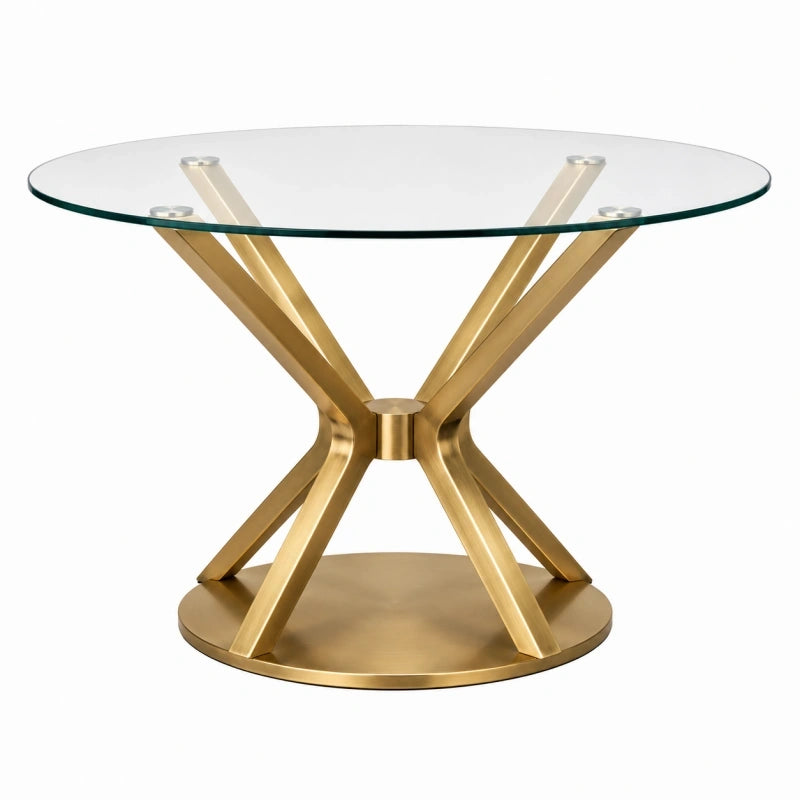 Table à manger ronde 100 cm en verre et métal doré style contemporain