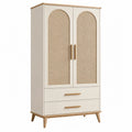 Armoire 90 x 50 x 180 cm blanche en bois avec cannage - rangement style naturel