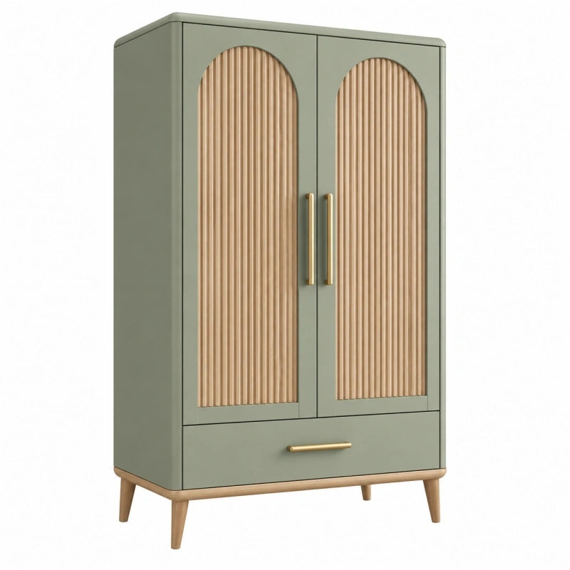 Armoire 90 x 45 x 150 cm vert sauge et bois 2 portes avec tiroir style scandinave