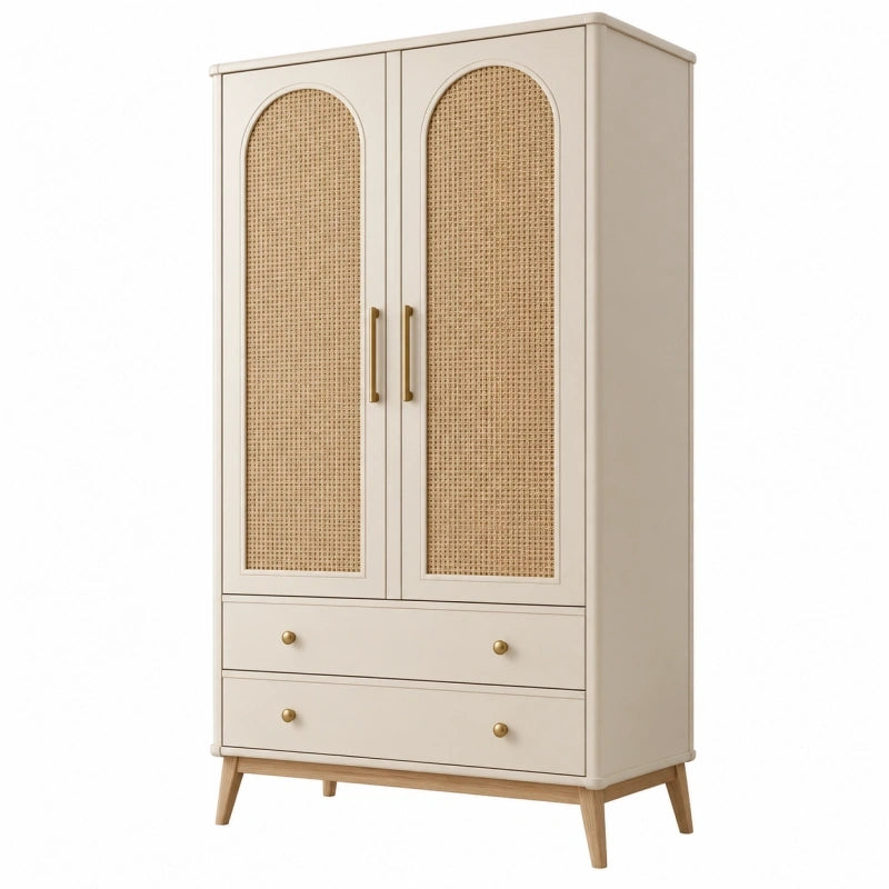Armoire de rangement 90 x 45 x 180 cm en bois beige avec cannage style bohème