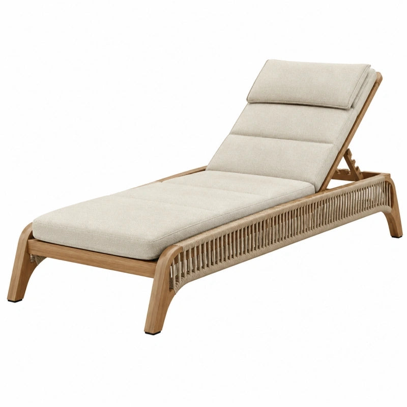 Chaise longue de jardin 200 x 70 cm en bois beige réglable tressée