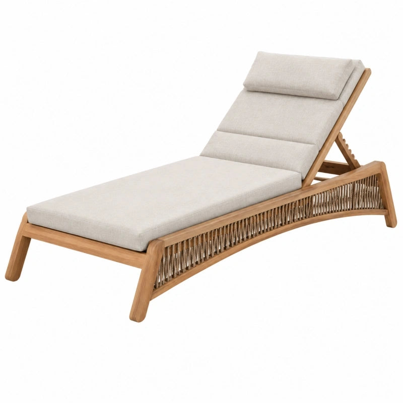 Chaise longue de jardin 200 x 70 cm en bois naturel et tissu beige à dossier inclinable