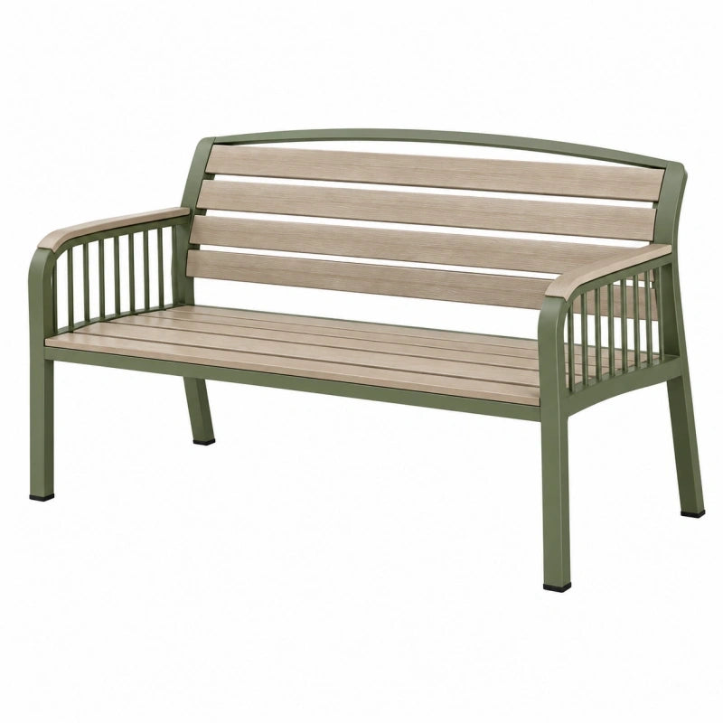 Banc de jardin 120 x 60 x 85 cm en métal vert avec lattes effet bois style contemporain