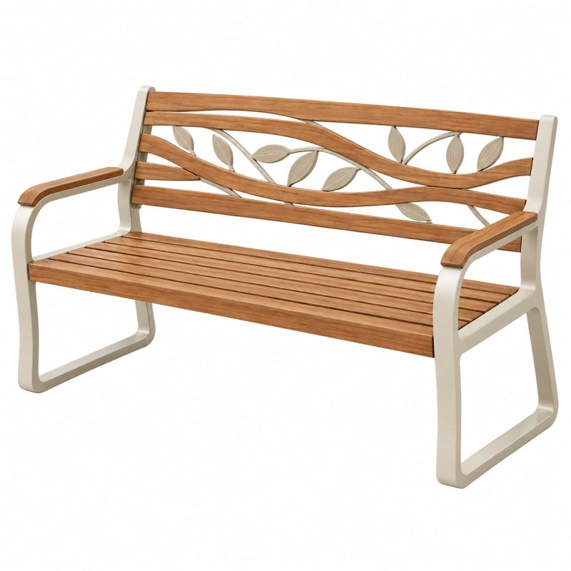 Banc de jardin 150 x 65 x 90 cm en bois et métal beige style végétal