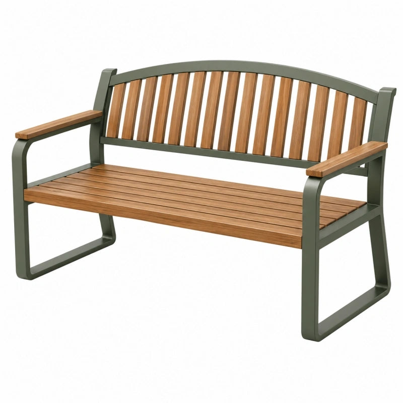 Banc de jardin 120 x 65 x 90 cm en métal vert et bois avec accoudoirs