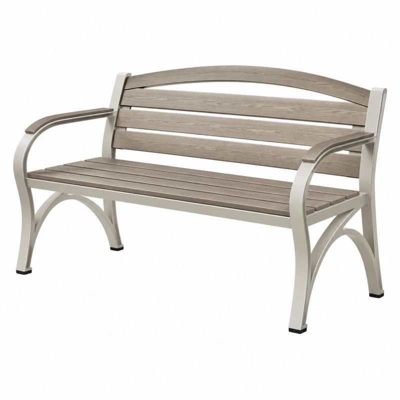 Banc de jardin 122 x 62 x 81 cm en aluminium et lattes effet bois gris style classique