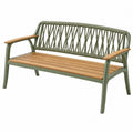 Banc de jardin 130 cm en aluminium vert et bois avec dossier tressé