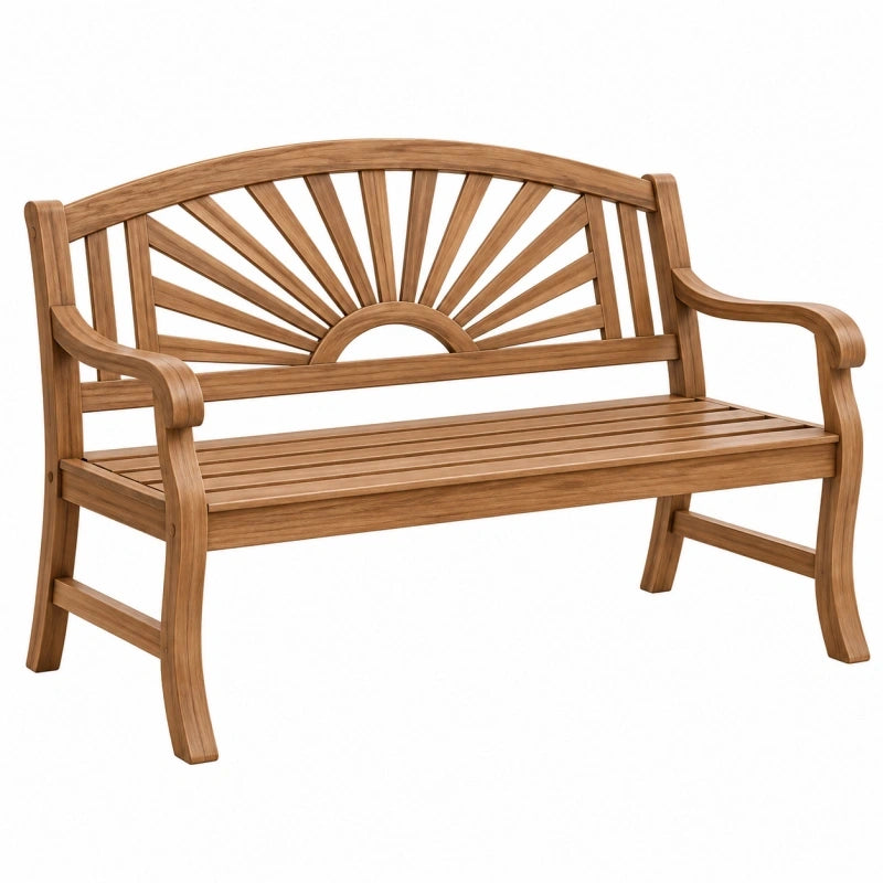 Banc de jardin 120 x 60 x 90 cm en bois marron à dossier soleil