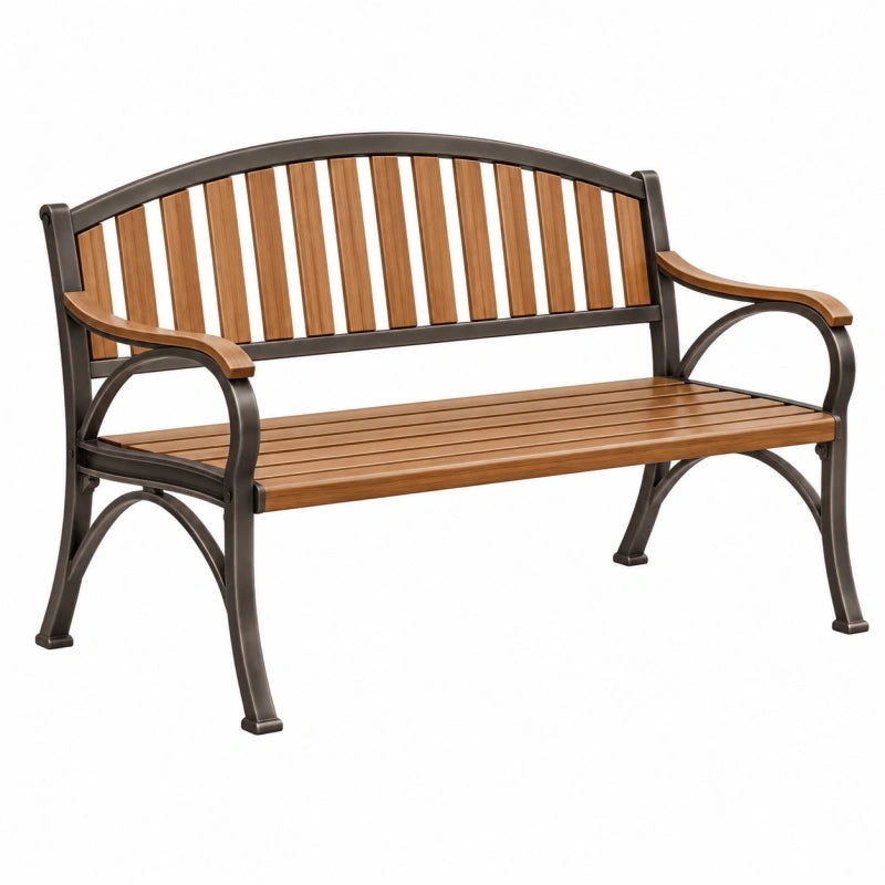 Banc de jardin 122 cm en métal marron à lattes style classique